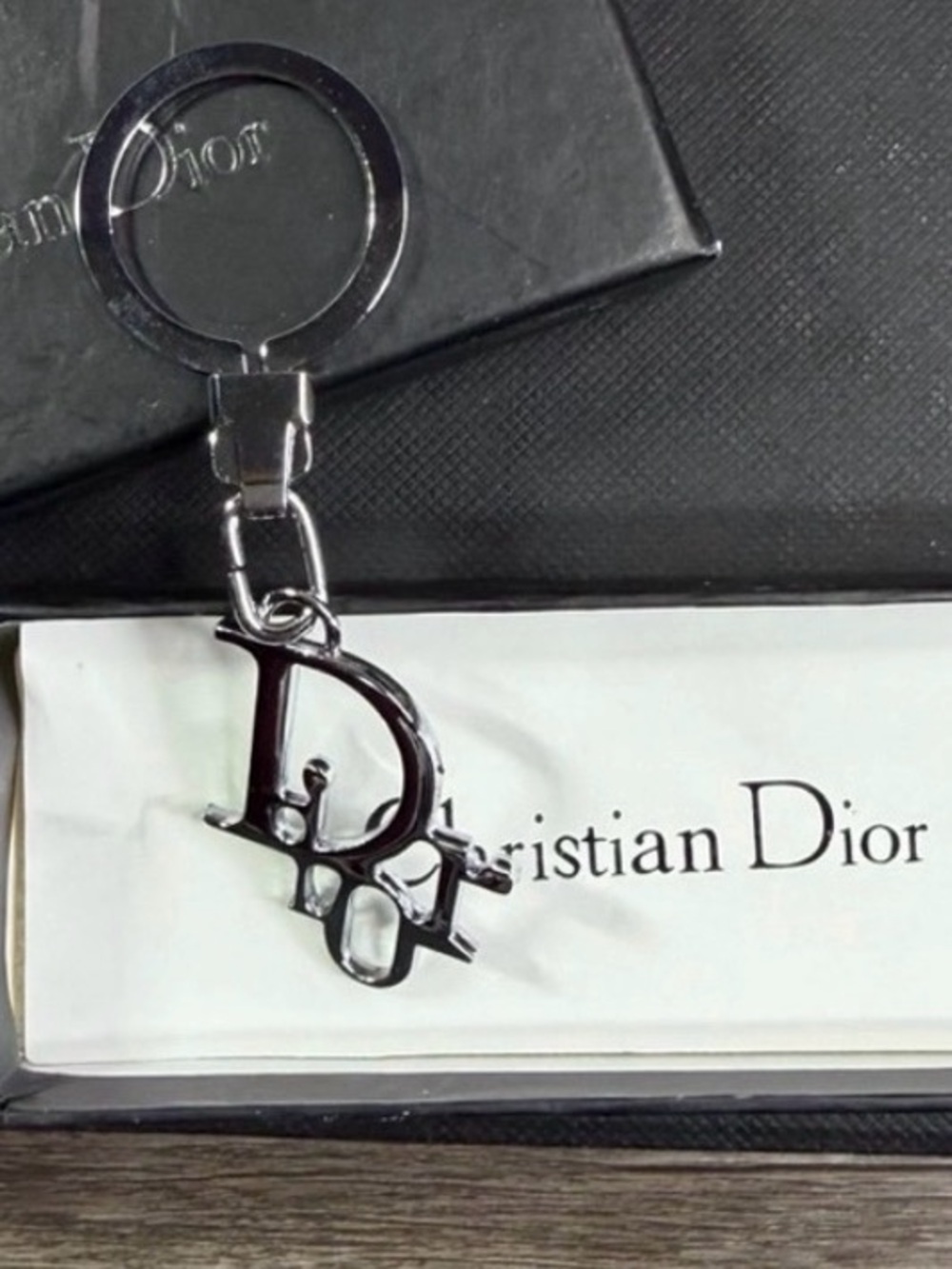 CHRISTIAN DIOR TROTTER LOGO Silver Tone Metal  Keychain